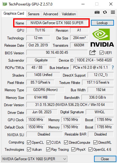 модель видеокарты GPU-Z